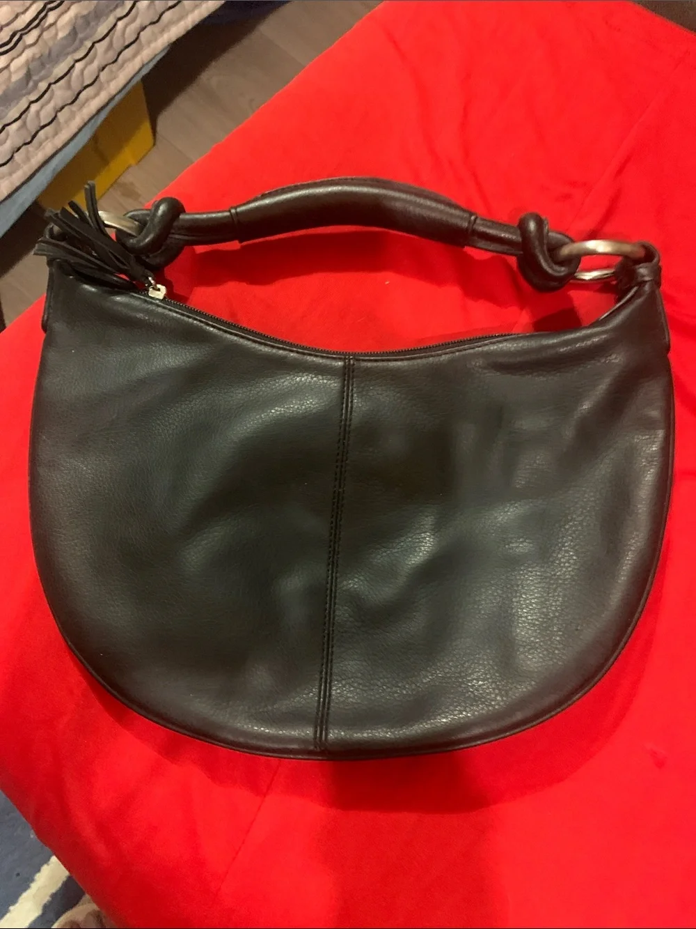 LOFT Black Leather Knotted-Handle Hobo Bag